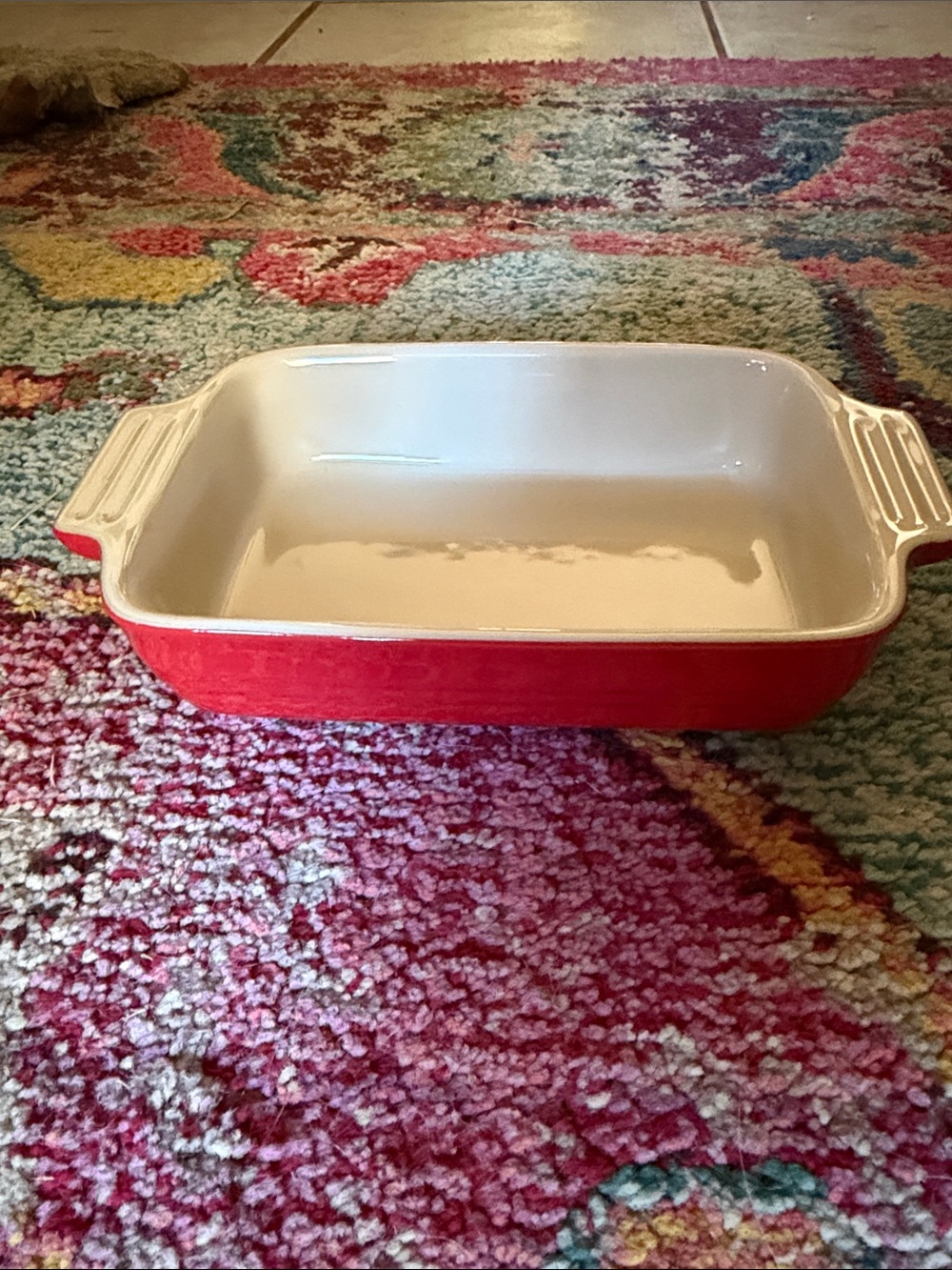 Le Creuset Cerise Red Stoneware Baking Dish with Cream Interior